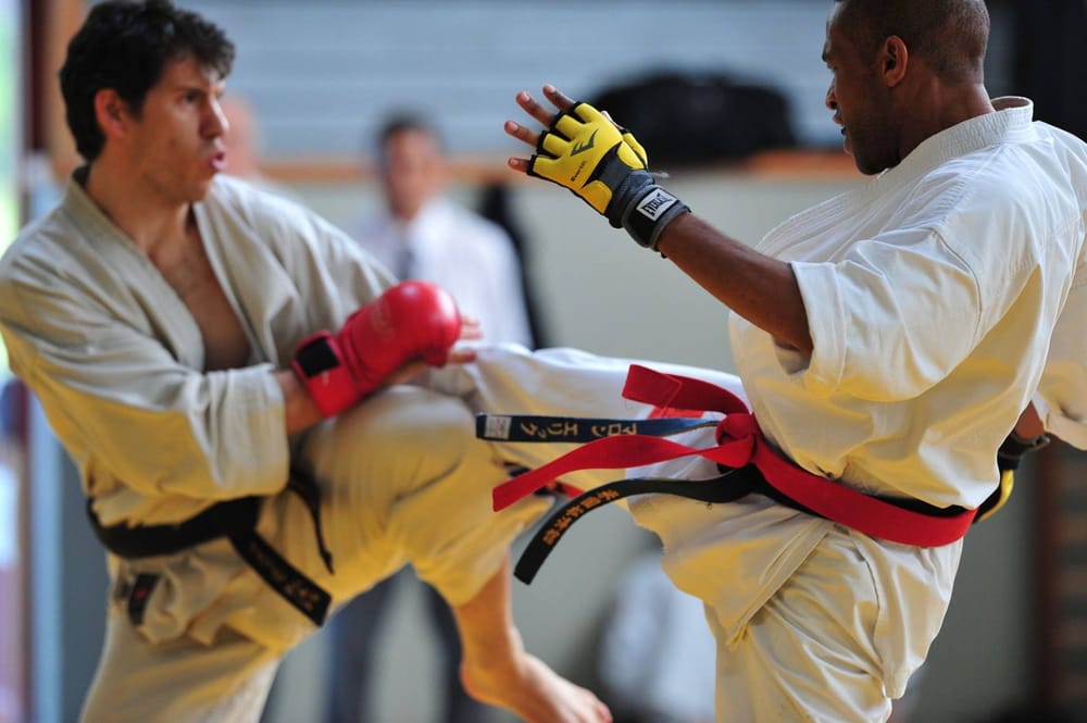 Yodan Erik Malone, leader of Peninsula San Diego Shotokan Karate, fighting in the annual Nisei Week tournament in Los Angeles