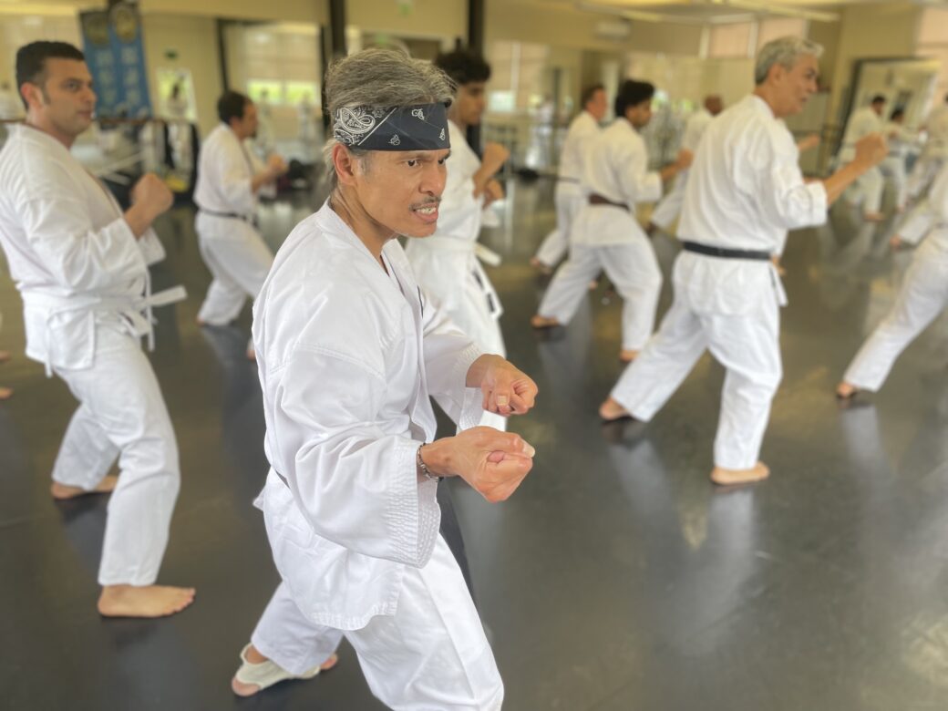 Members of Shotokan Karate practicing at a joint practice held in San Diego.